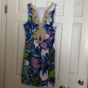 Lilly Pulitzer dress. Size medium. Flowers, gold trim